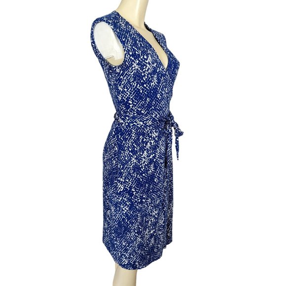 DVF Diane Von Furstenberg sleeveless blue white wrap yahzi short dress sz‎ S - Picture 4 of 12
